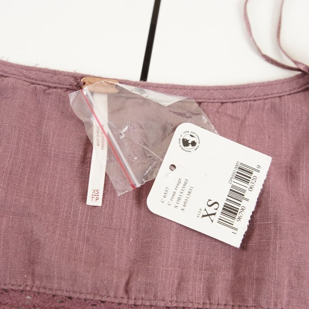 New Free People Joi Blouse Pink Roan Rouge Long Sleeve Crop Top Womens Sz XS - Picture 7 of 8